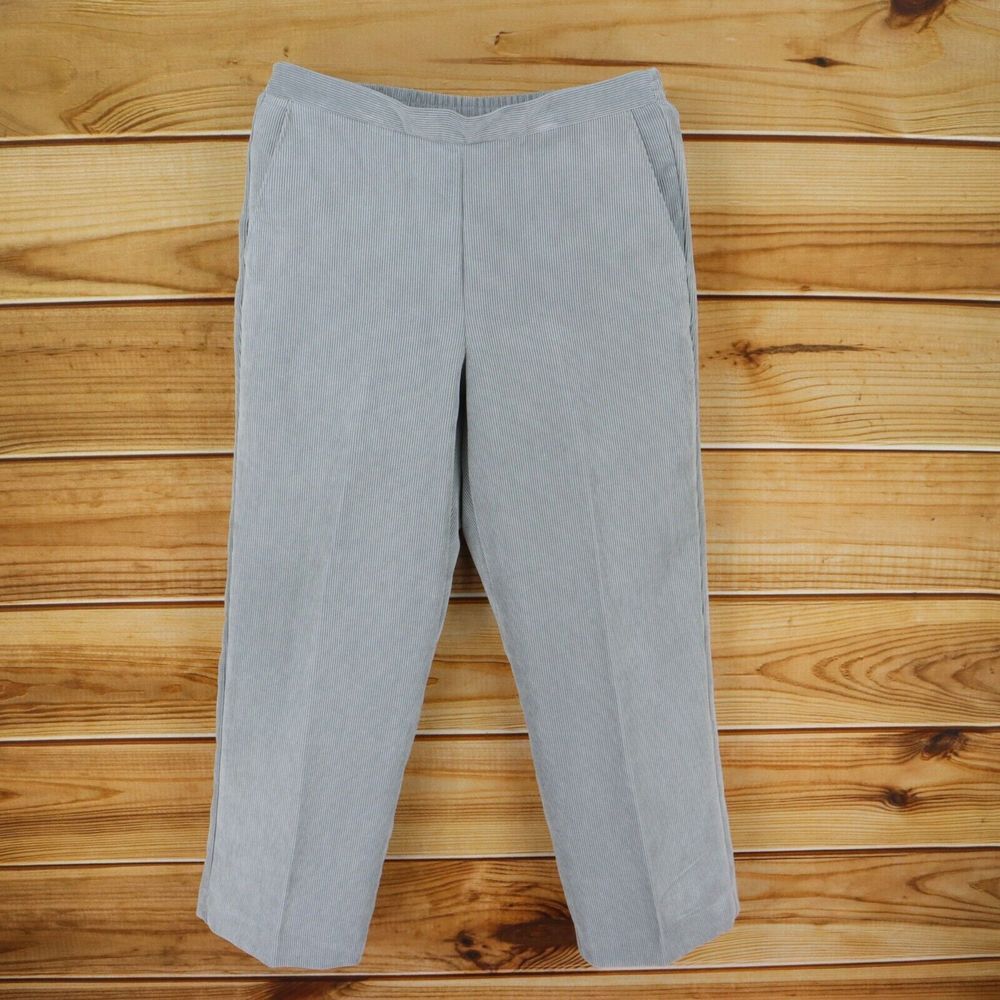 Alfred Dunner Stretch Waist‎ Corduroy Pants High Rise Womens Sz 12P Gray Pull-On